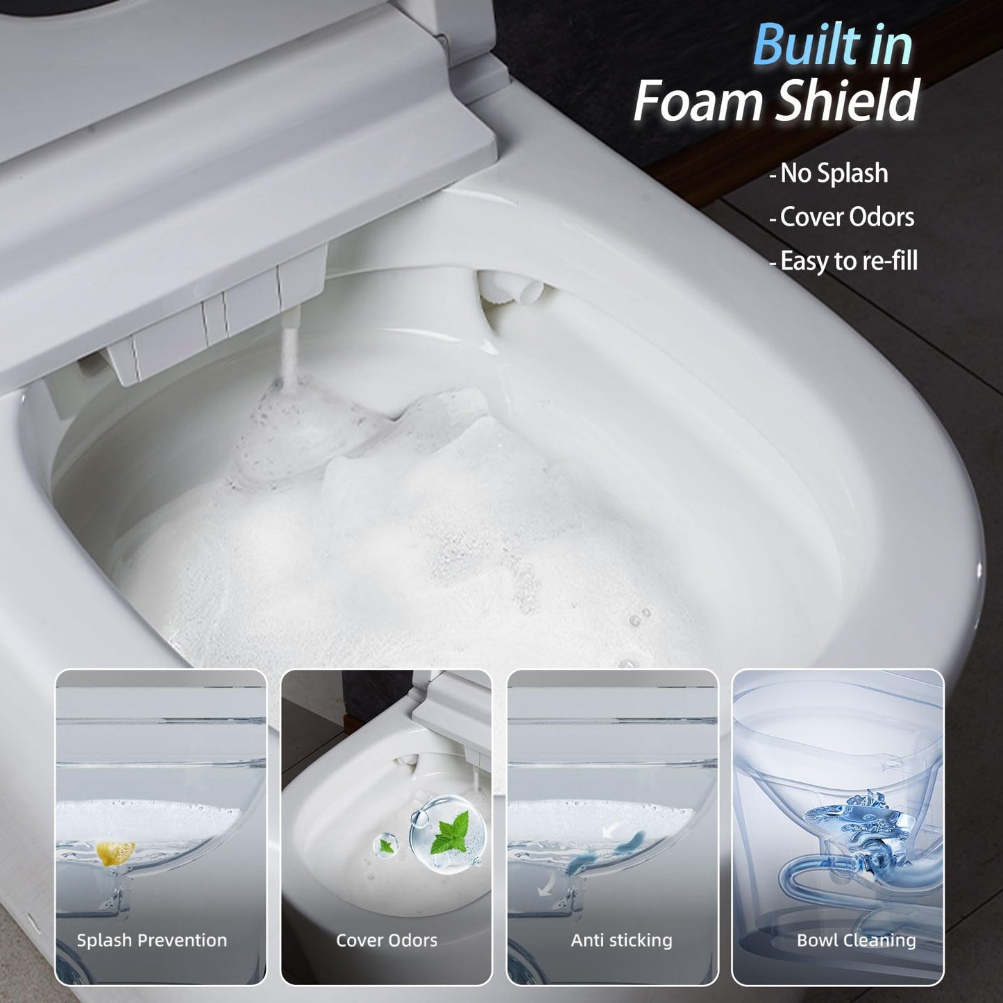 VIPOOO Smart Toilet with Bidet Built In- U-Widening Heated Seat, Foam Shield, Automatic Modern Intelligent Toilet With User Definition, Foot Sensor Flush, Warm Water Dryer VIP-U02PRO