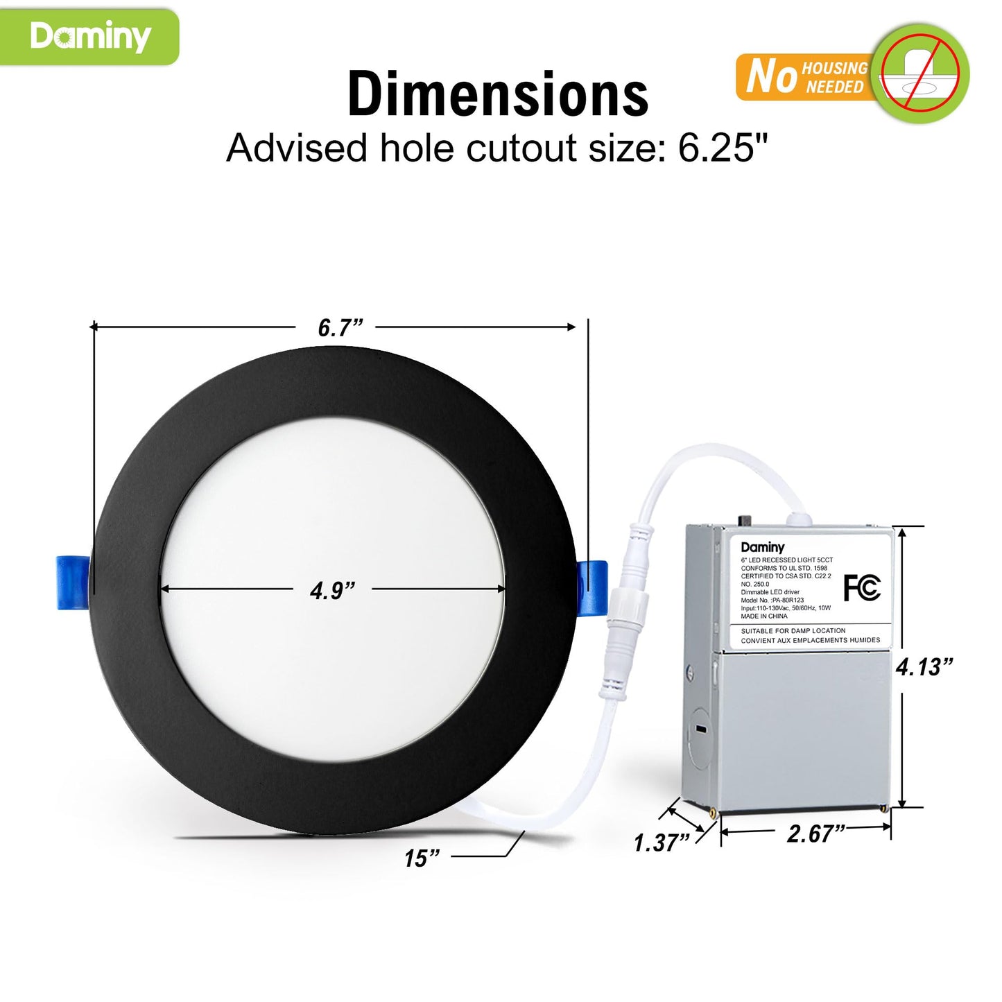 DAMINY 12 Pack 6 Inch Black LED Recessed Lighting with Junction Box,5CCT,Ultra-Thin Recessed Light,10W 1100LM, Dimmable Canless Wafer Ceiling Light, High Brightness