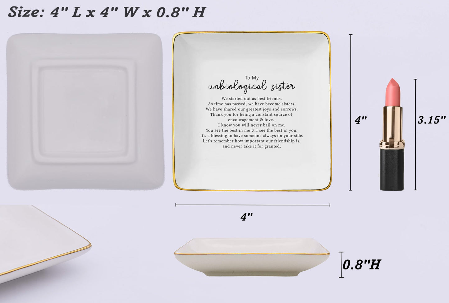 Friendship Present for Sister,Sis-in-Law-Best Friends-Recognition Affirmation Gratitude-Birthday Christmas Gifts for Bestie BFF-to My Unbiological Sister Gift- Jewelry Tray Trinket Holder Ring Dish
