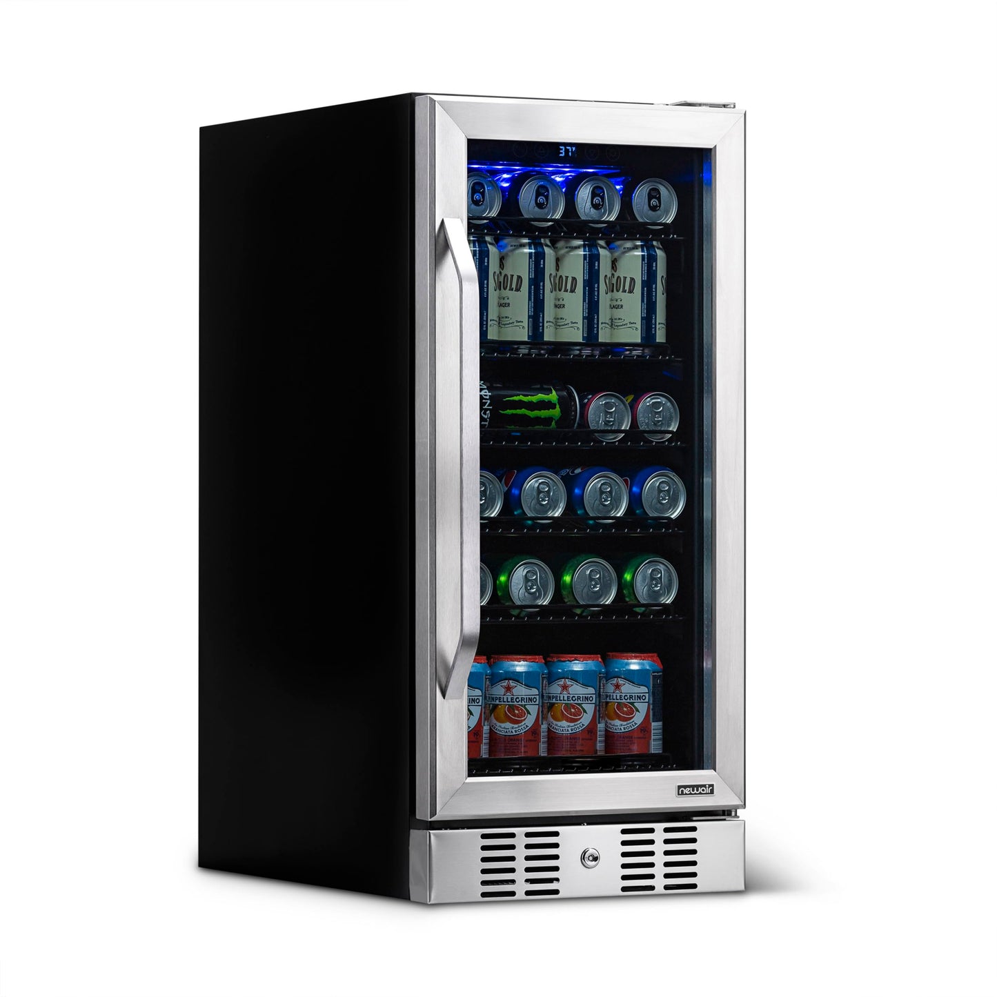 NewAir 96 Can Built-In Beverage Refrigerator | 15” Small Mini Fridge for Bedroom, Home Bar or Office | Quiet Cooling & Precise Temperature Control | Stainless Steel