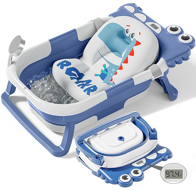 TPN Collapsible Baby Bathtub, Baby Bath Tub with Soft Cushion & Real-Time Thermometer, Baby Bathtub Infant to Toddler Tub...