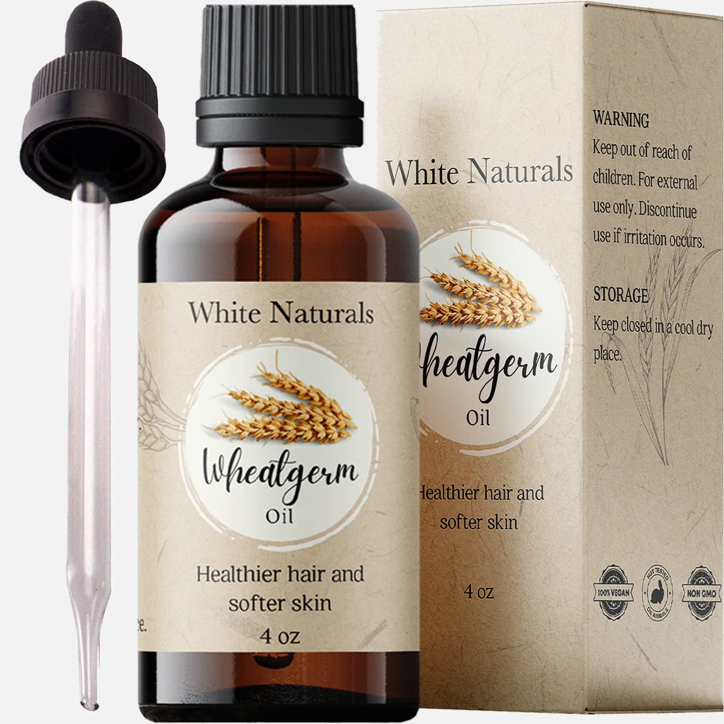 Wheatgerm Carrier Oil, Cold-pressed Unrefined, Organic 100% Pure, Wheat Germ, Rich in Vitamin E, For Skin, Hair, Nails & Stretch