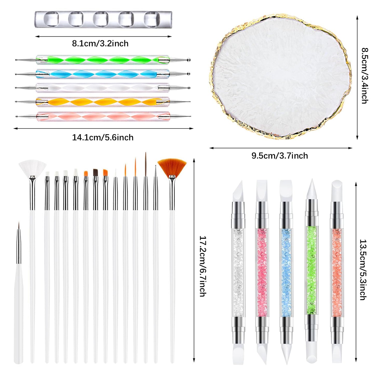 Nail Art Brush,27Pcs Set Nail Art Tools,Resin Nail Art Palette,5 Pcs Nail Art Sculpture Pen,2-way Acrylic Silicone Engraving Pen
