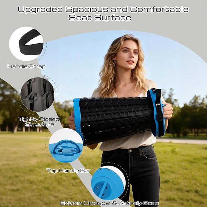 KOKSRY Upgraded 18-Inch Collapsible Stool with Cushion, 800lbs Capacity, Heavy Duty Yet Lightweight, Taller Portable Retractable Folding Stool for Adults for Camping, Fishing, Hiking, Travel, BBQ