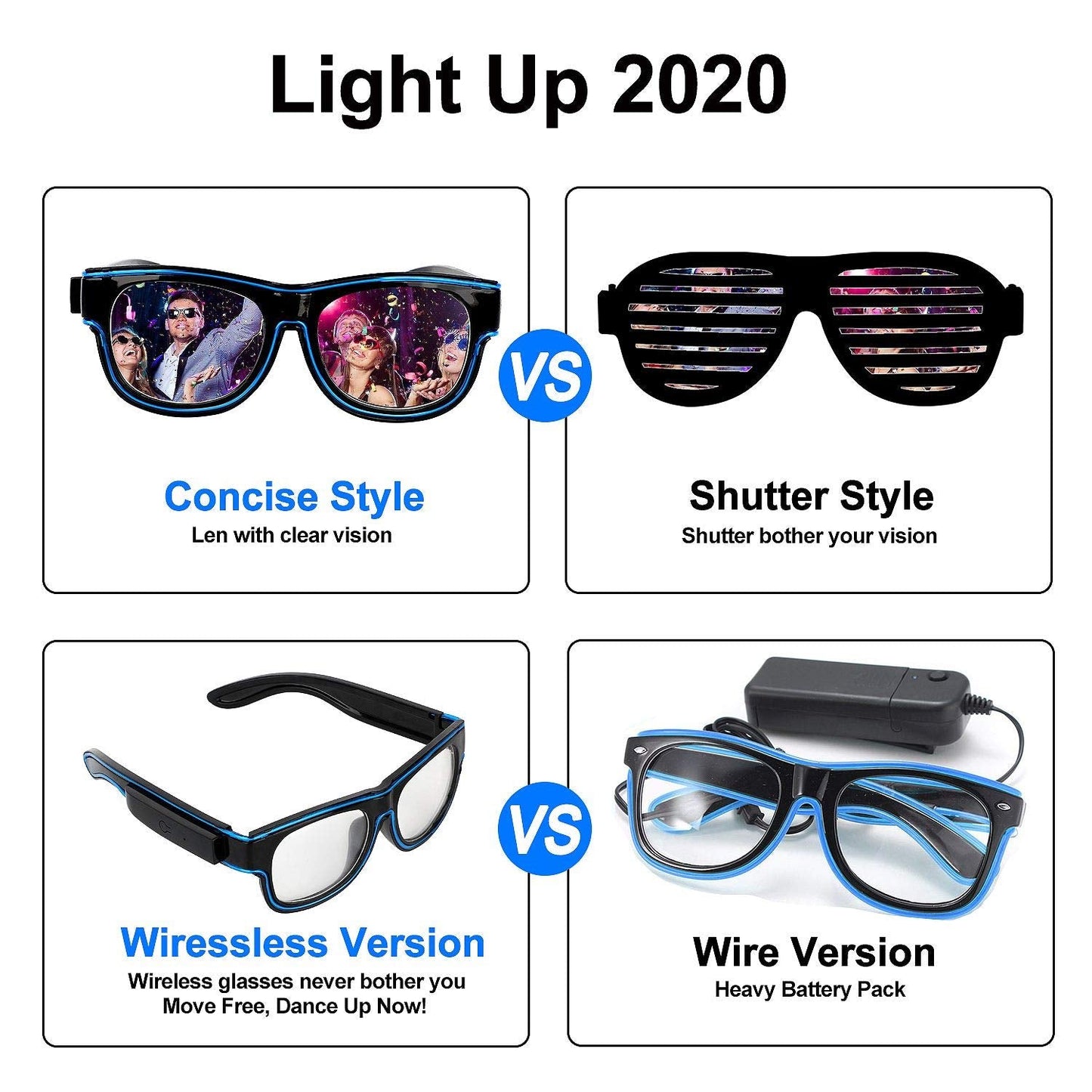YouRfocus Wireless Led Light up Glasses Glow in the Dark for Rave Party, EDM (Blue)
