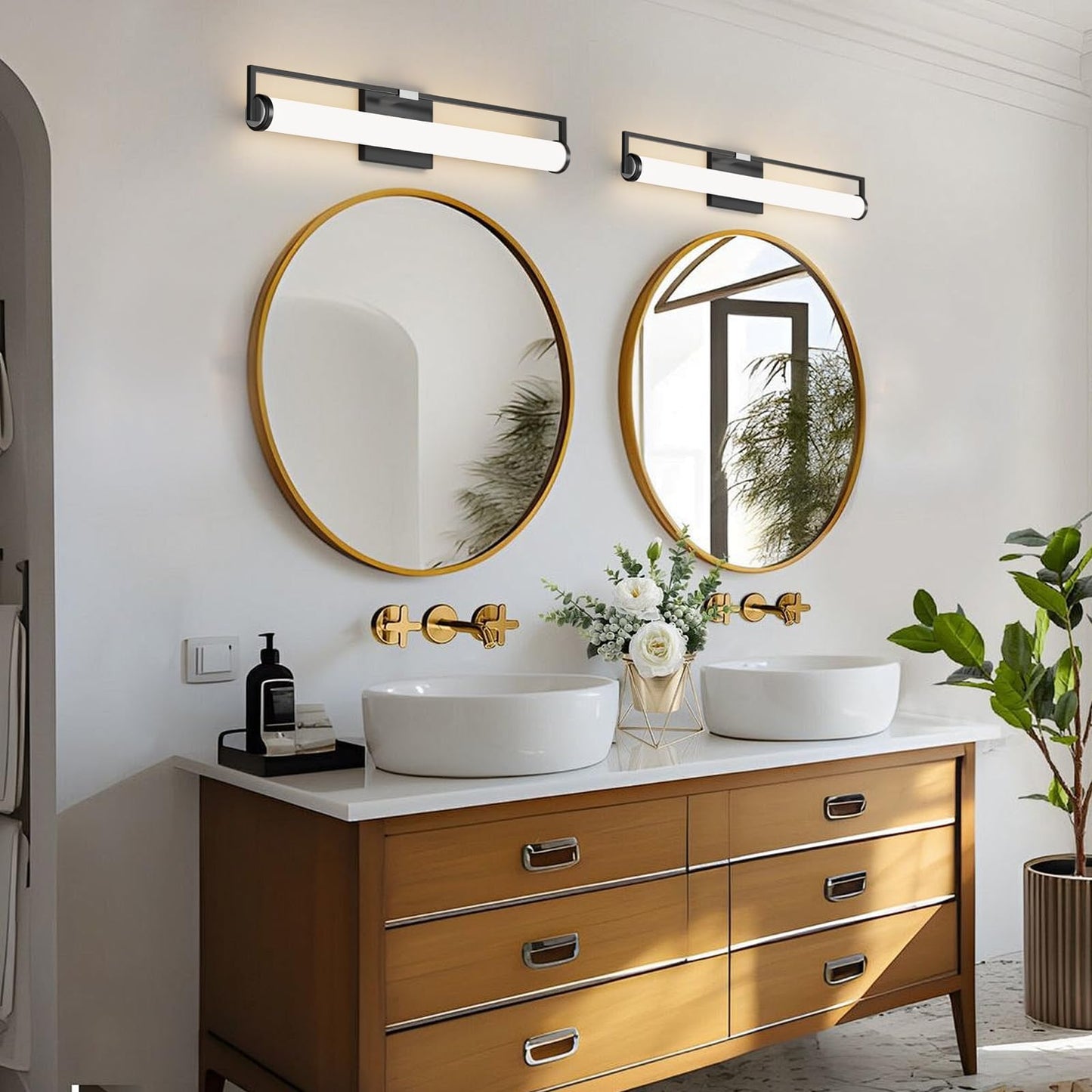 Modern Black Vanity Light Fixtures for Bathroom, 25.2 inch LED Wall Mounted Light Over Mirror, 20W, 3000K Warm White, Energy-Saving, 360°Illumination, for Sink, Powder Room, Bedroom, Makeup Area