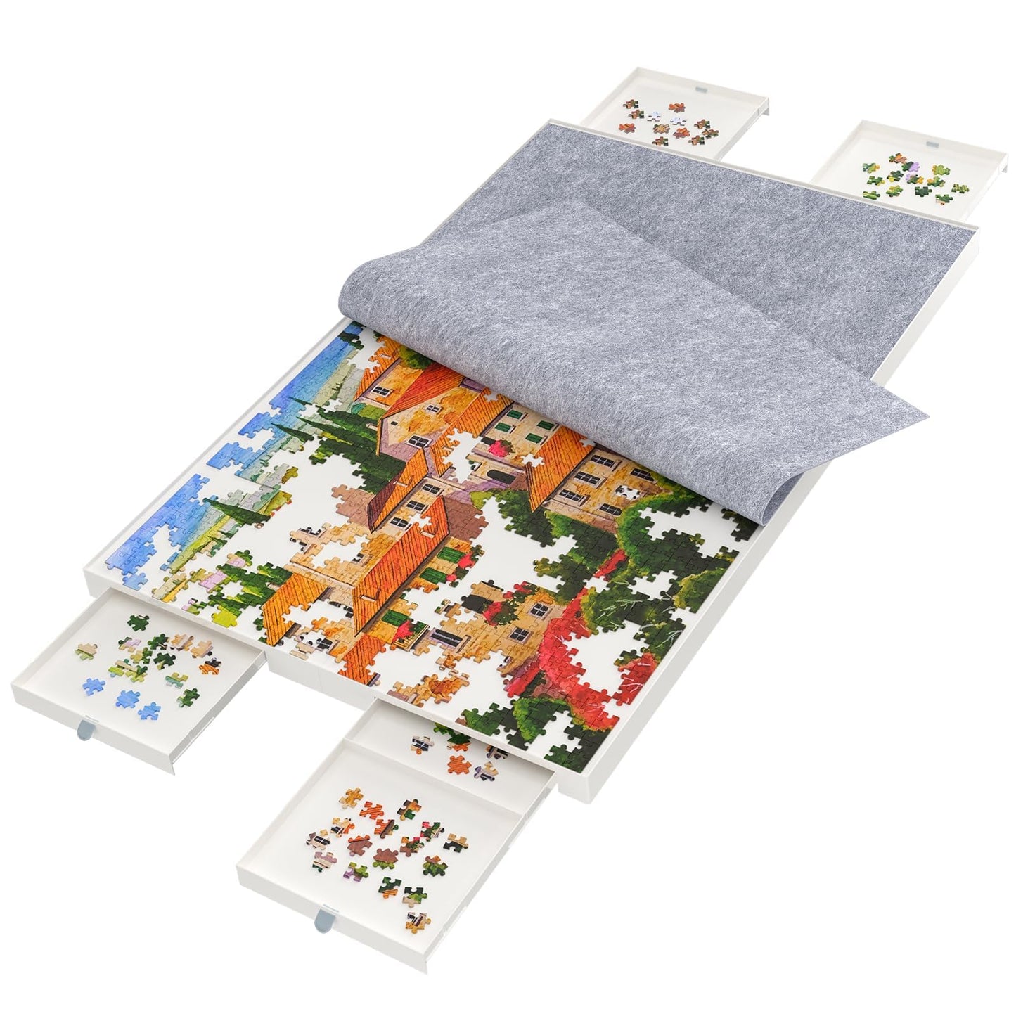 1500 Pieces Puzzle Board with Drawers and Cover,35"x27"Portable Jigsaw Puzzle Table for Adults Puzzle Tables with Drawers