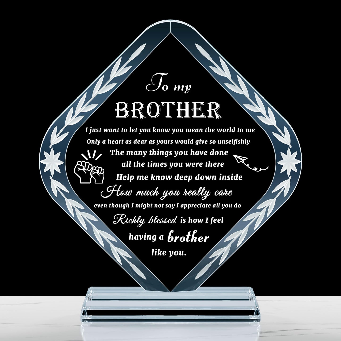 Enjinkail Gifts for Brother from Sister Crystal Brother Plaque Keepsake Meaningful to My Brother Gifts for Adult, Fathers Day, Christmas, Birthday, Valentine's Day, Thanksgiving Day