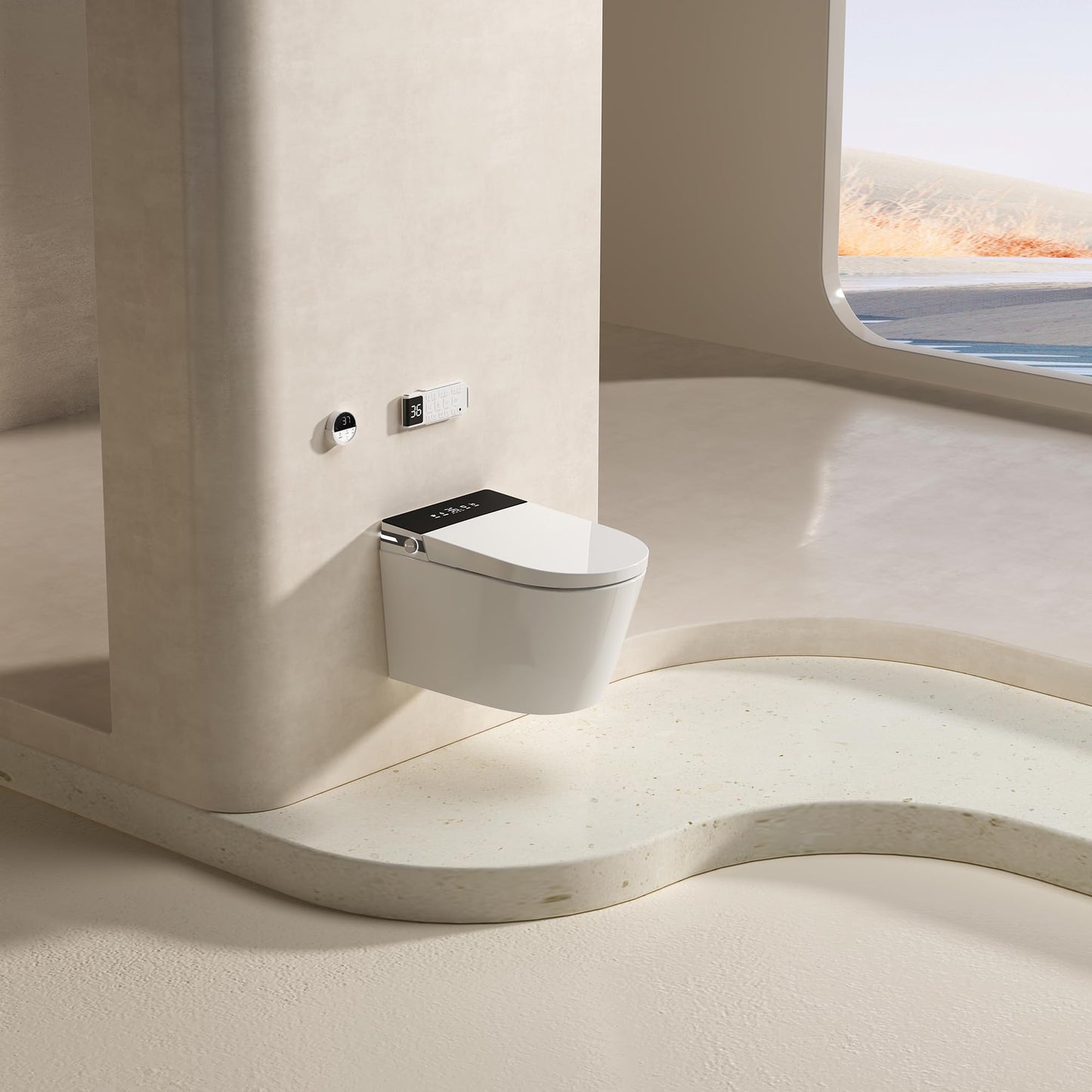 MEJE Smart Wall Hung Toilet Combo, Built-in Water Tank, Built-in Bidet, Heated Seat,Warm Water,Dryer,Auto Open/Close Lid, Auto Flush, Foam Shield (Include In-Wall Frame Carrier)