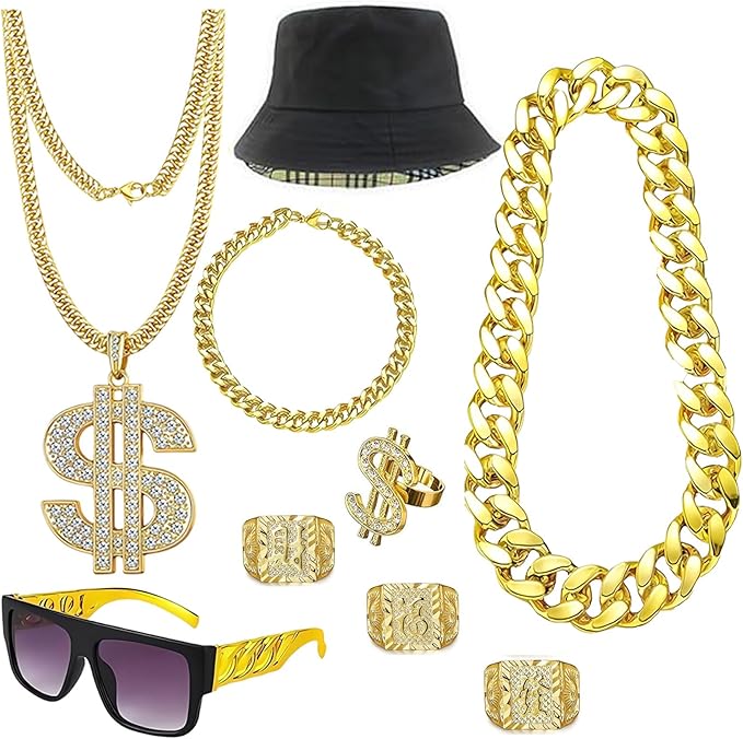 Boonbery Hip Hop Costume Kit 80s 90s Rapper Accessories, Outfits for Men Women Cosplay Gatherings Club Nostalgia Old Schoo...