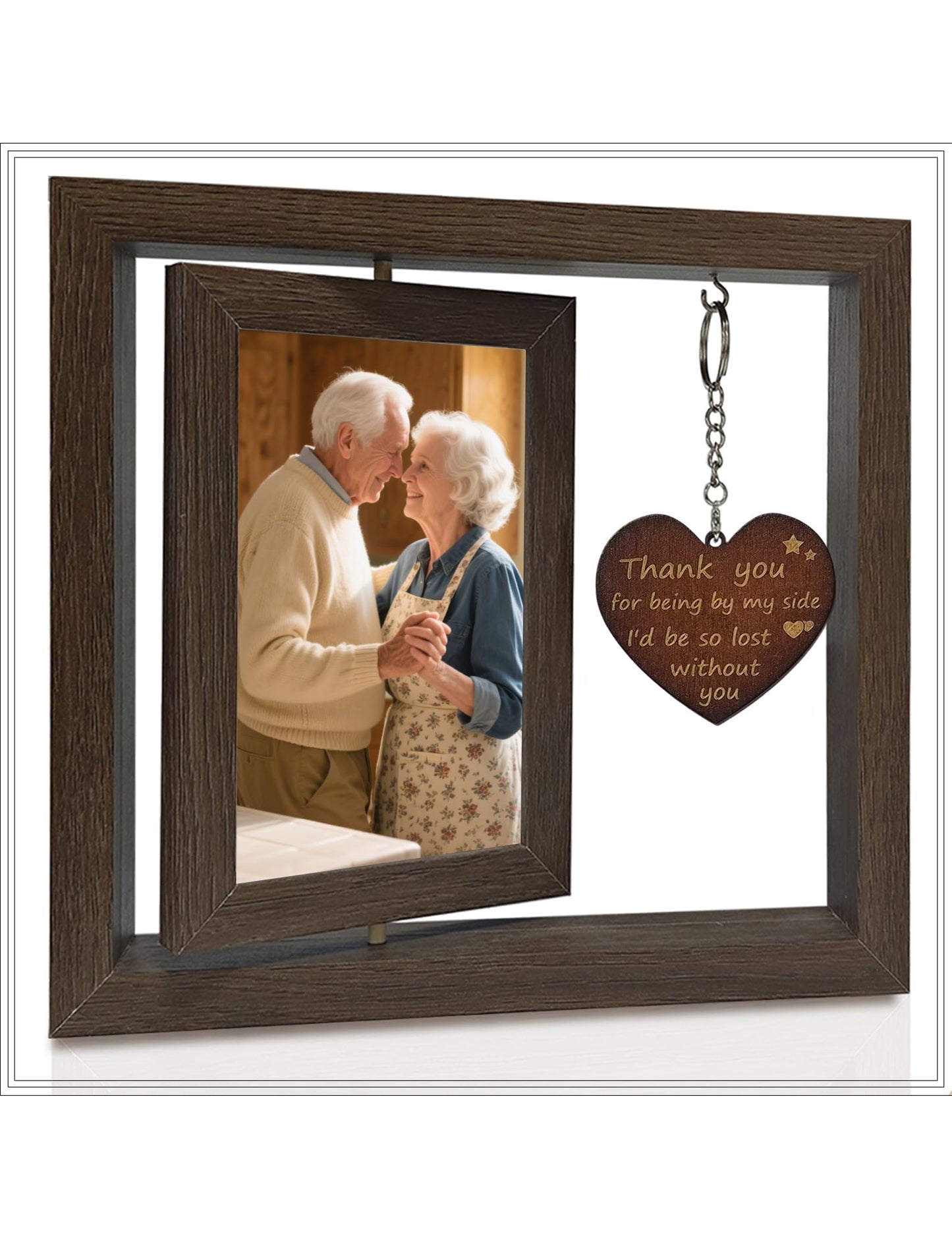 Kinonlus Rotating Photo Frame 4x6 Inch Double-Sided Display for Couples & Parents Gift for Anniversary, Wedding or Family Anniversary Memorial Valentines Thanksgiving Keepsake Decor