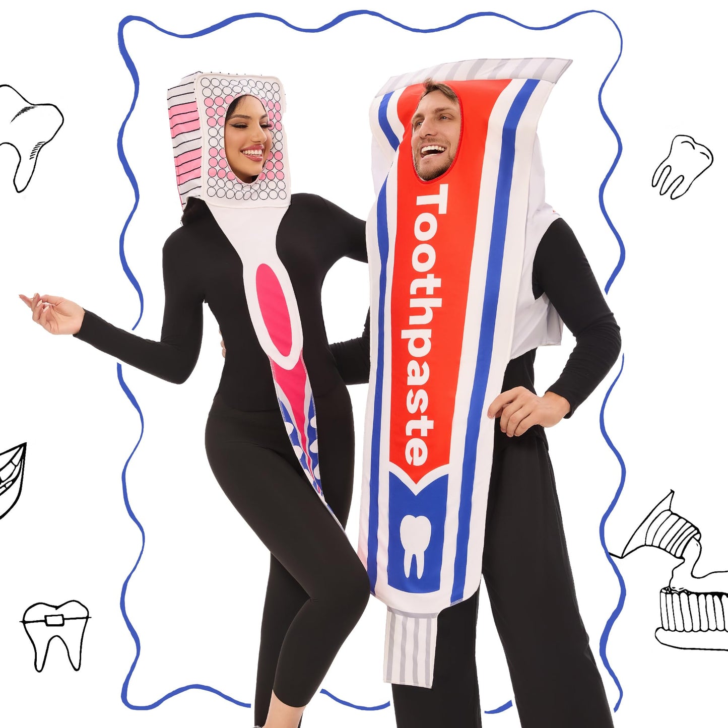 Funnlot 2PCS Couples Halloween Costumes for Adults Funny, Toothbrush and Toothpaste Couples Costumes Adult One Size