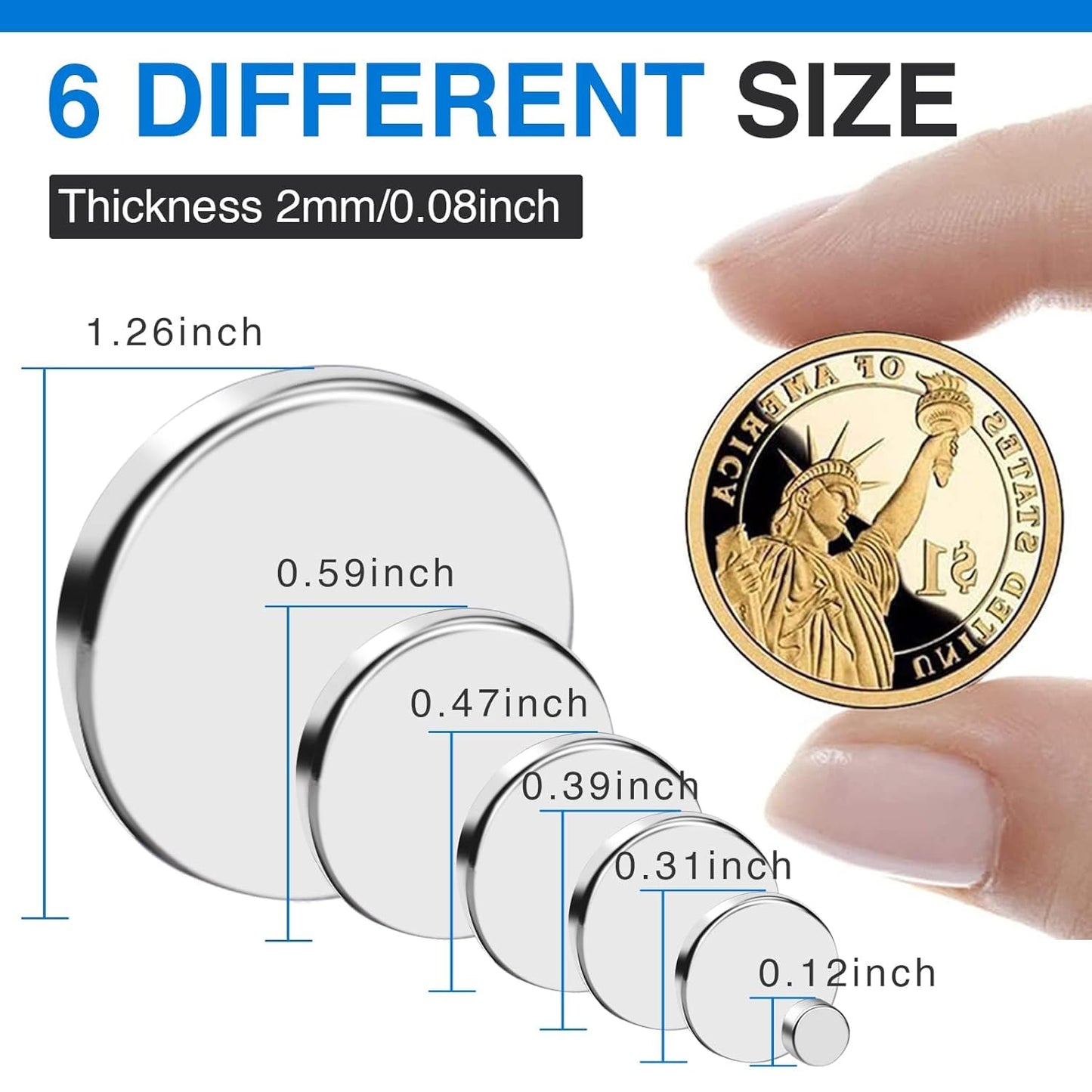TRYMAG Small Strong 6 Different Sizes 255Pcs Rare Earth Magnets for Crafts, Heavy Duty Neodymium Round Refrigerator Magnets for Whiteboard, Home, Kitchen, Office, School