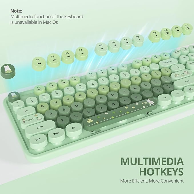 Owpkeenthy Colorful Green Keyboard and Mouse Wireless, 2.4G Retro Typewriter Aesthetic Cute Computer Keyboard Full-Size with Number Pad (Colorful Green)