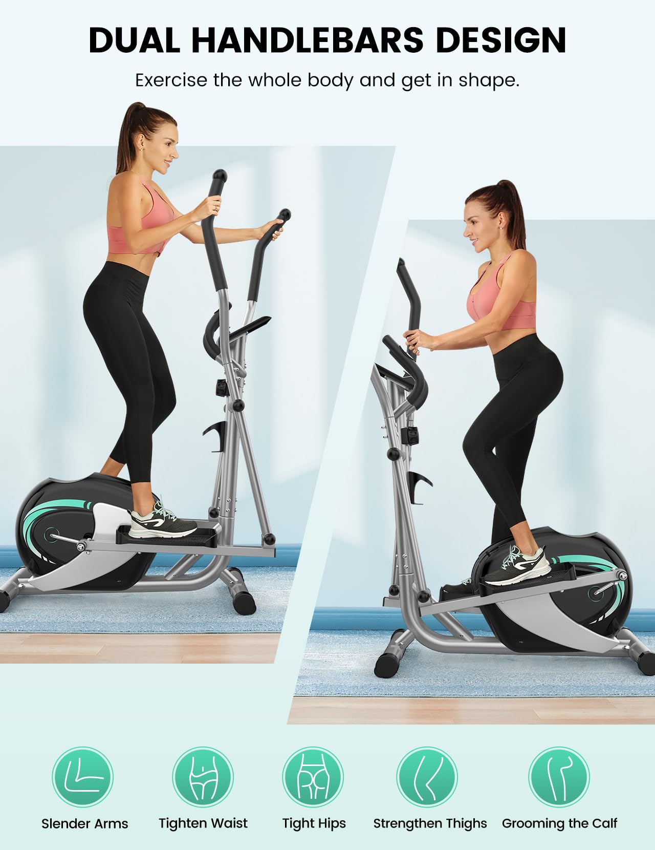 THERUN Elliptical Machine for Home, Hyper-Quiet Elliptical Exercise Machine, Compact Elliptical Trainer w/16 Levels Adjustable Resistance, 13.2LBS Flywheel, Pulse Sensor, LCD Monitor