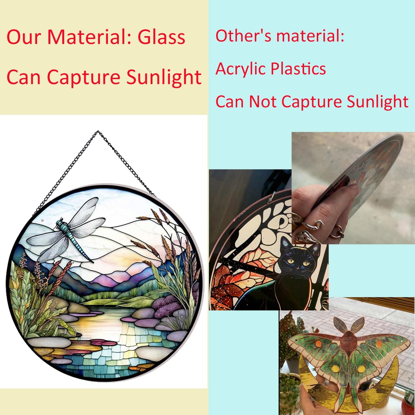 Payutou River and Dragonfly Pattern Suncatcher Stained Glass,Hanging Stained Glass for Windows,20cm/7.87inch Hand-Painted Sun Catcher Garden Hangings Painted Glass Panel Decor Themed Gift