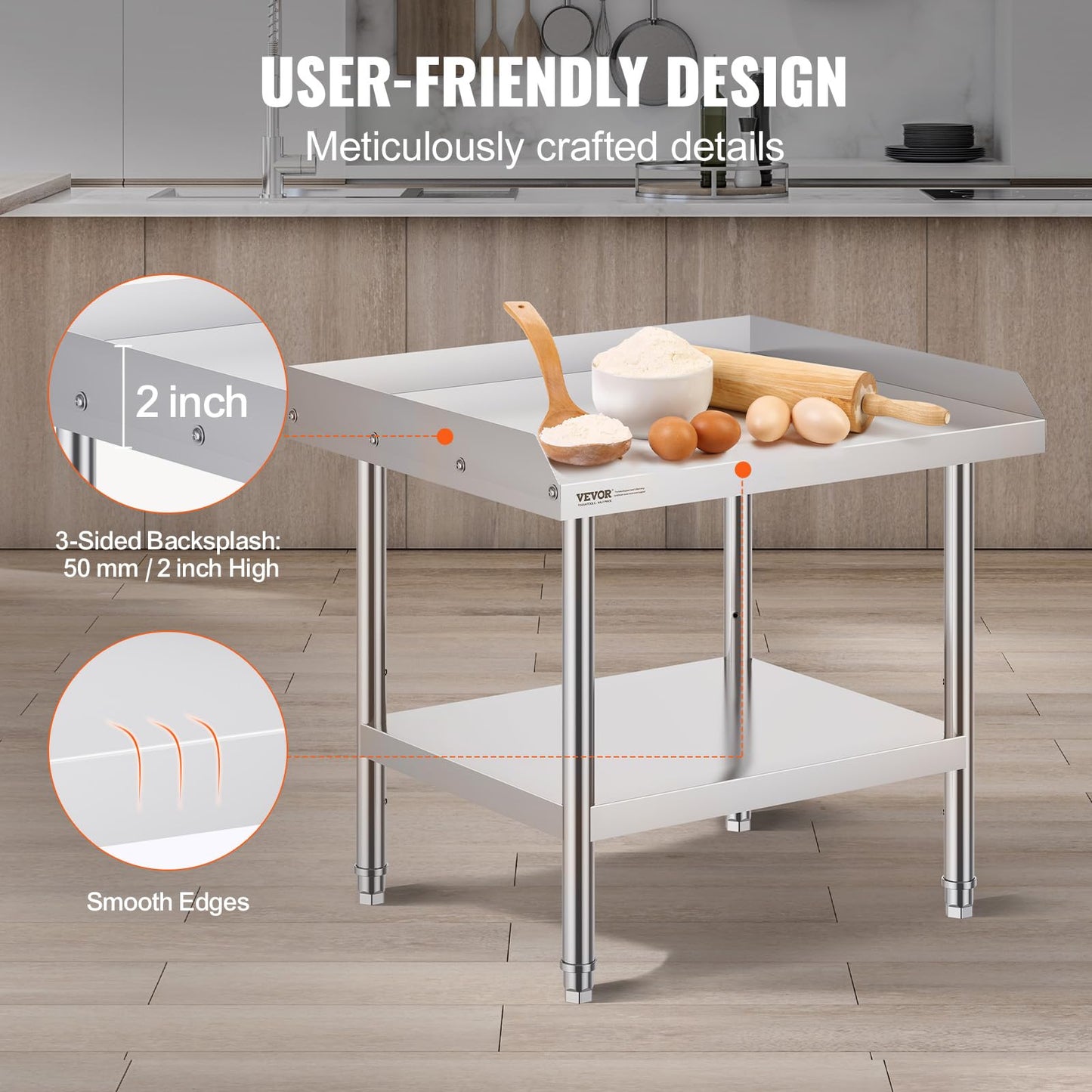 VEVOR Stainless Steel Equipment Grill Stand, 24 x 28 x 24 Inches Stainless Tables with Adjustable Storage Undershelf, Equipment Stand Grill Table for Hotel, Home, Restaurant Kitchen