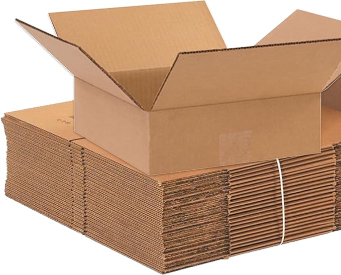 Aviditi 10103 Flat Corrugated Cardboard Box 10" L x 10" W x 3" H, Kraft, For Shipping, Packing and Moving (Pack of 25)