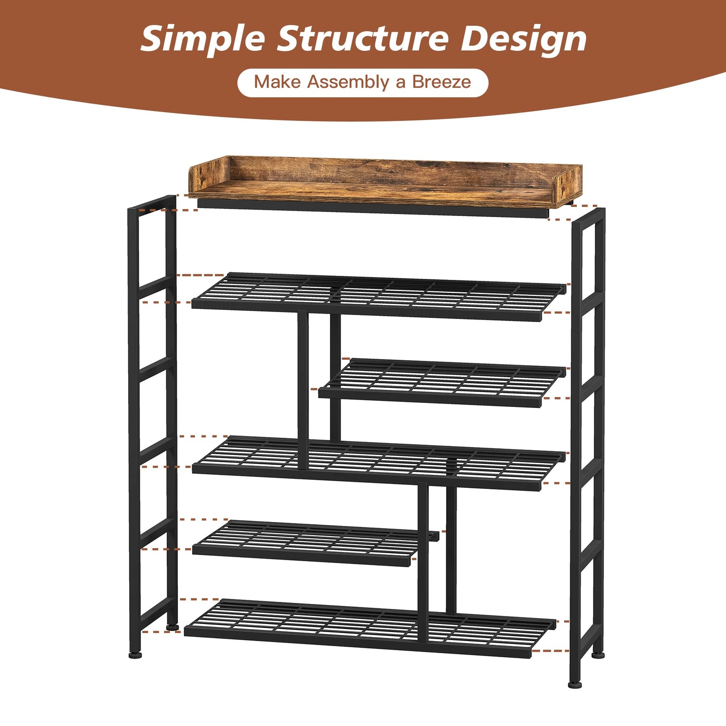 EnHomee Metal Shoe Rack for Entryway, 6 Tier Shoe Storage Organizer Holds 22 Pairs, Wooden Top and Side Pocket for Entry, Entrance, Hallway, Black