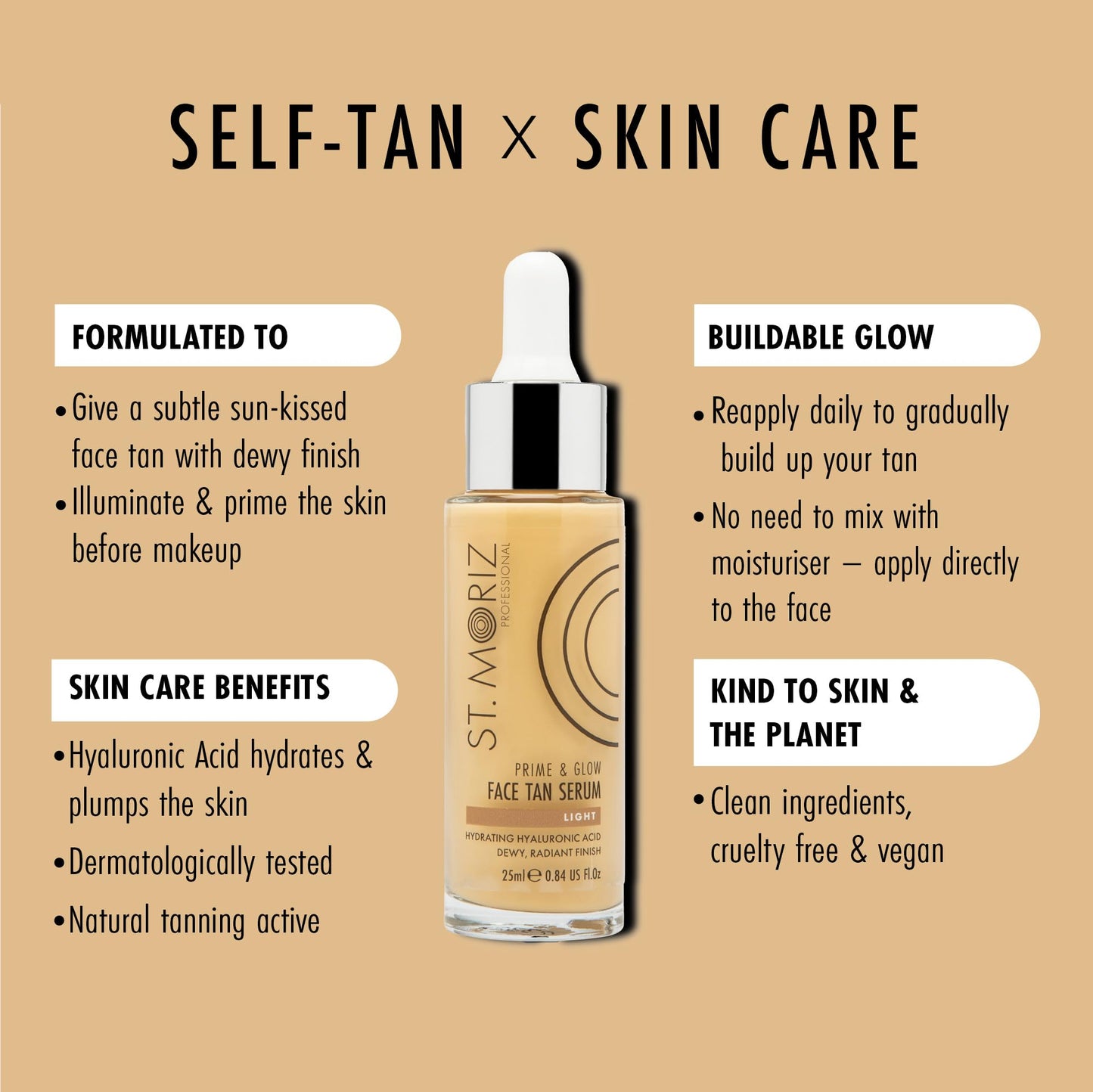 St Moriz Professional Face Tanner Serum - Prime & Glow Hydrating 2 in 1 Self Tan Face Serum & Makeup Primer With Hyaluronic Acid