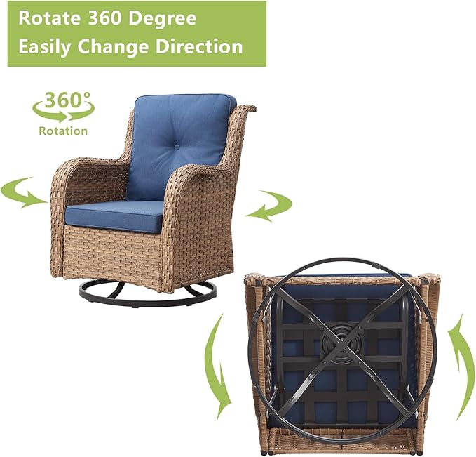 Rilyson Patio Chairs Wicker Outdoor Chair - 4 Piece Rattan Swivel Rocking Chairs Set Patio Glider Rocker Chair for Porch Deck Garden Backyard(Yellow/Blue)