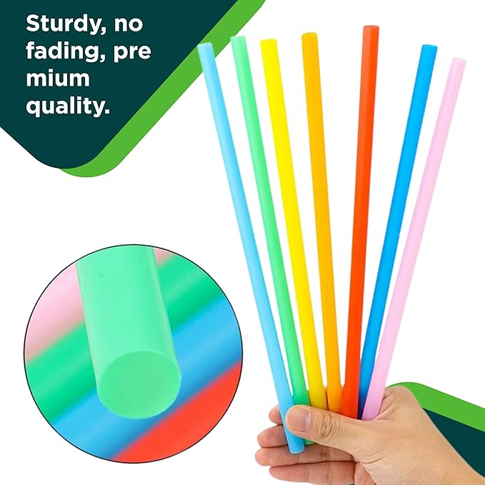 9" Wide Mouth Milkshake/Smoothie Straws/Assorted Neon Colors - Pack of 105ct (105)