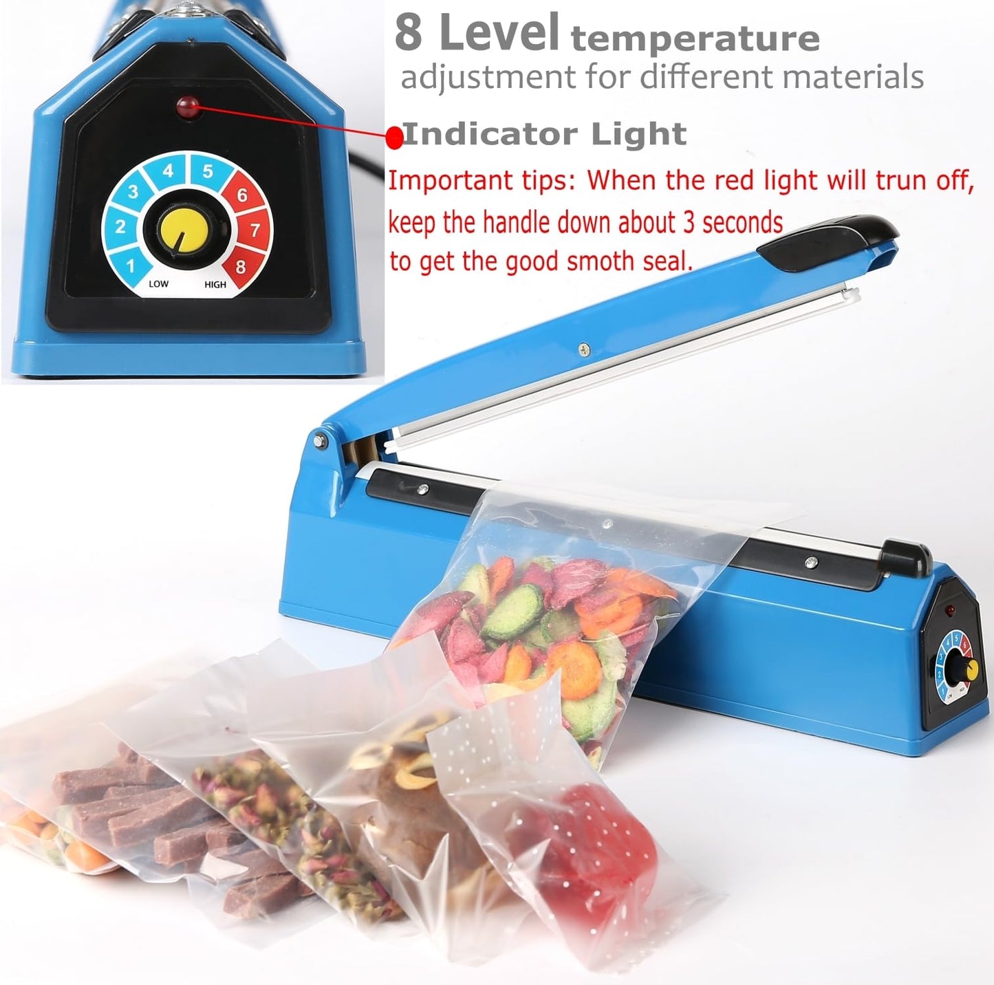 Yeler 8 Inch Impulse Heat Sealer, Manual Poly Machine for Plastic Bags PE PP Bags with Extra Replace Element Grip