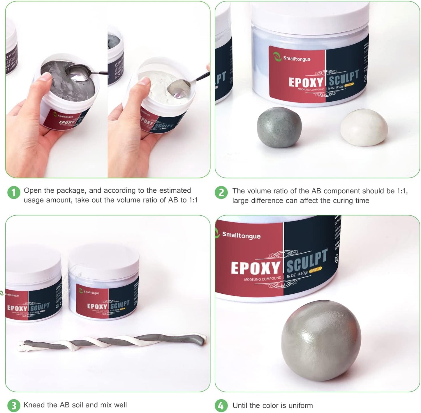Smalltongue AB Epoxy Sculpt Clay, 2 Part Modeling Compound (A & B) 2 Pound, Epoxy Sculpture Modeling Paste Clay, for Modeling, Repair, Fill Up Retrofit and Sculpture, Natural Colors