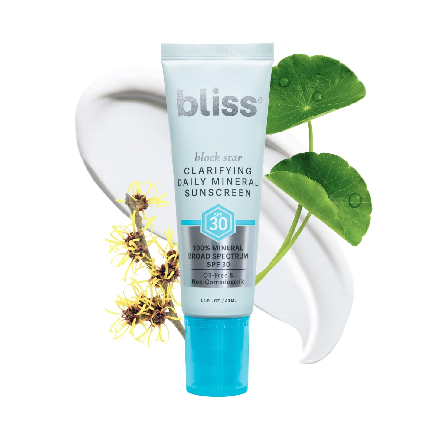 Bliss Block Star Clarifying Daily Mineral Sunscreen Broad Spectrum SPF 30, Blendable Pore Safe Formula for Blemish Prone Skin wi