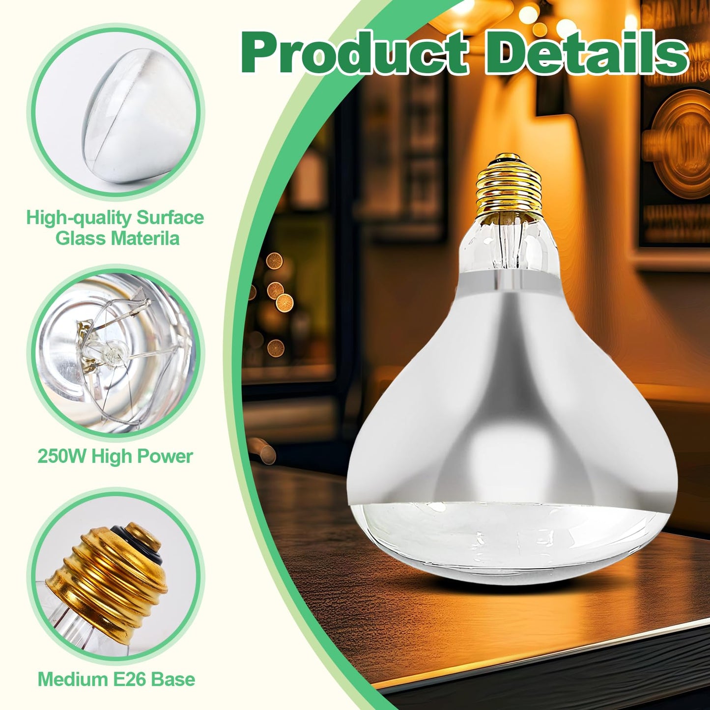 3 Pack Heat Lamp Bulb Replacements for Food Heat Lamp, 250W Heat Lamp Light Bulbs Infrared Heat Bulb, 120v Heating Lightbulbs with E26 Base (3)