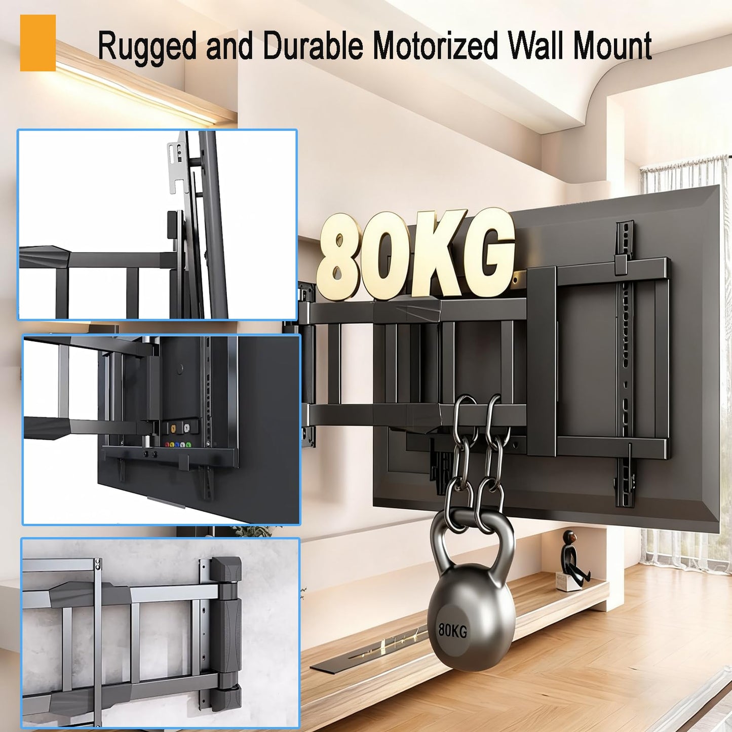 Full Motorized TV Wall Mount for 65-86in Large TVs, Long Arm Smart Slim Folding Wall Mount ±90° Swivel Tilt Extension Adjustable TV Mount Max VESA Size 750x600mm,Holds 180 lbs (Black, 75-86in)