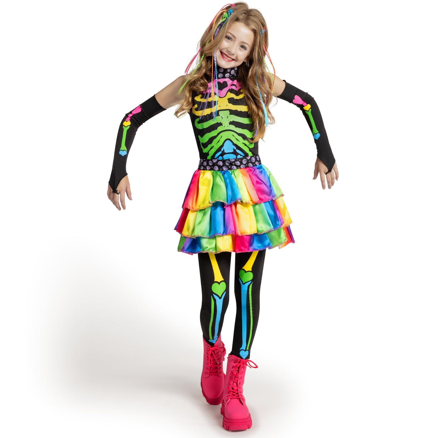 Spooktacular Creations Halloween Kids Skeleton Costume, Funky Punky Bone Colorful Skeleton Deluxe Costume, Halloween Set