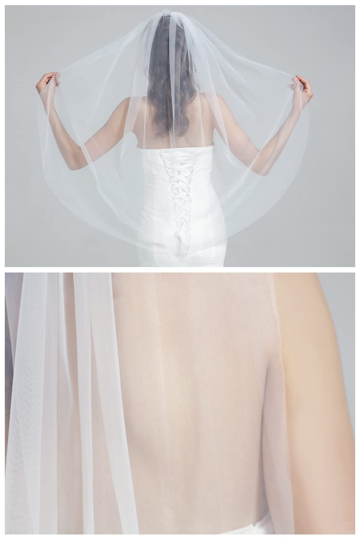 BEAUTELICATE Wedding Bridal Veil with Comb 1 Tier Cut Edge Veil