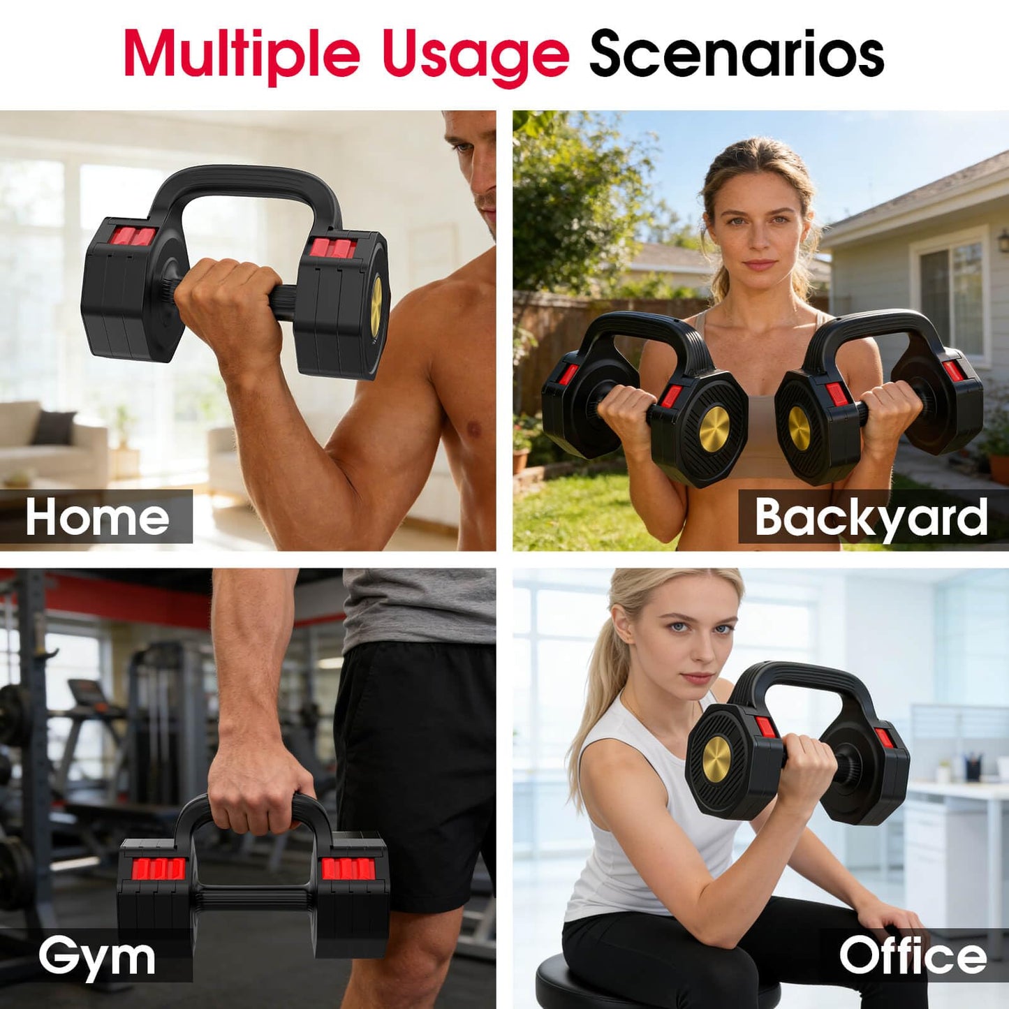 Hamjoiet Adjustable Dumbbell Set, 4 Levels Weights Dumbbell Set with Each 5lb/10.3lb/15.4lb/20.5lb, Adjustable Weights Paired with Kettlebell Handle for Home Gym Strength Training (Black)