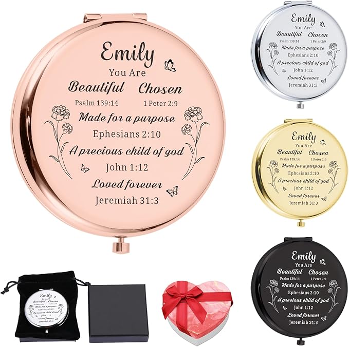 Eunigem Personalized Compact Mirror for Women-Custom Mirror Gifts for Bridesmaid,Wedding,Birthday,Mom,Friend,Wife,Christian