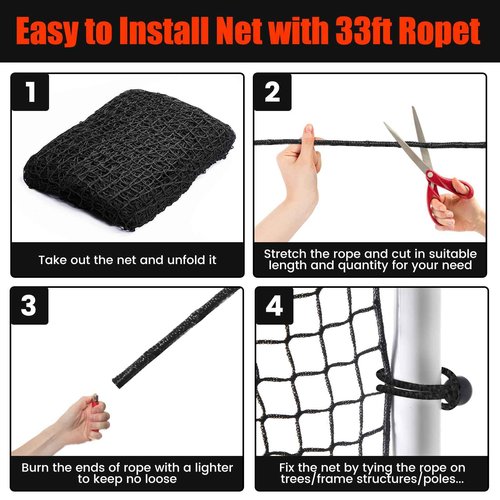Sport Net Baseball Nets,Over 22 Sizes from 10 to 50 feet Baseball Softball Backstop Nets with 33 feet Nylon Rope 0r Steel Hanging Kit, Heavy Duty Hitting Practice for for Backyard,Garage, Basement.