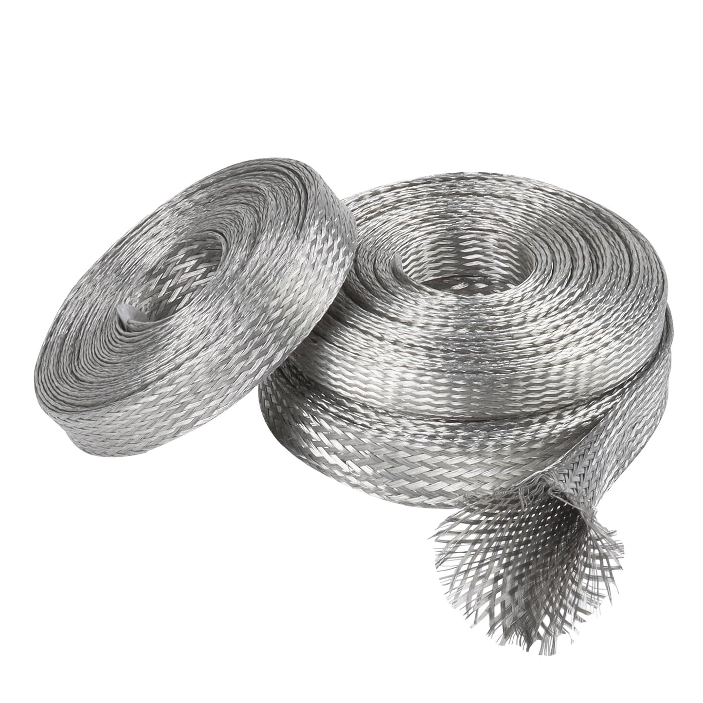 Wire Shielding Sleeve Tinned Copper Braid Ground Straps Cable Sheathing Protection Flat Metal Mesh Flexible Expandable (1/4 in Wide(0.16 in Dia)-15ft)-New