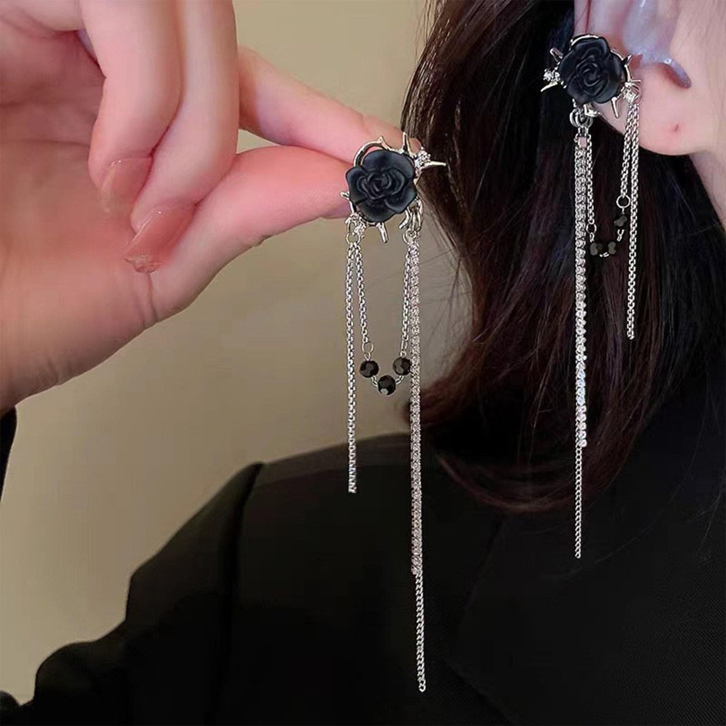Gothic Earrings for Women Black Rose Flower Earrings for Women Goth Earrings Punk Earrings Y2k Jewelry Hypoallergenic Holiday Halloween Accessories Jewelry (Black)