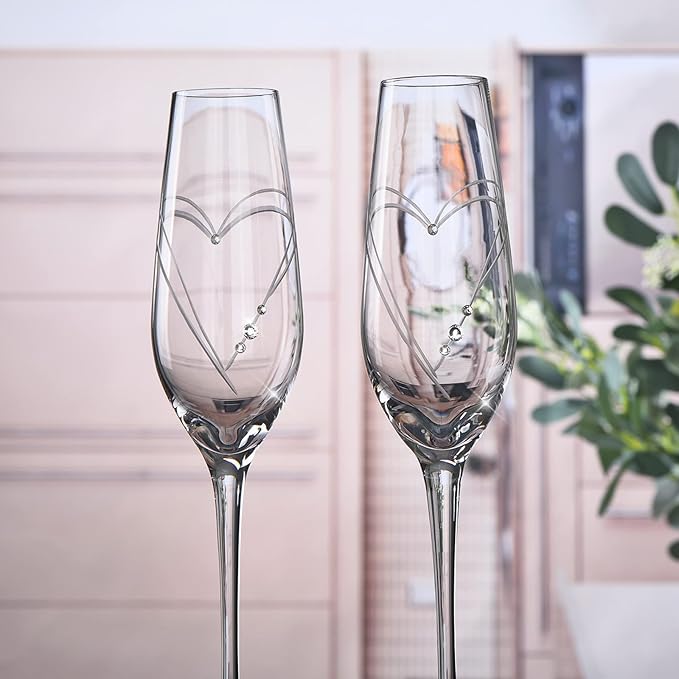 Parihy Champagne Flutes, Bride and Groom Wedding Toasting Champagne Glasses Set of 2 with Engraved Love Heart Design Embel...