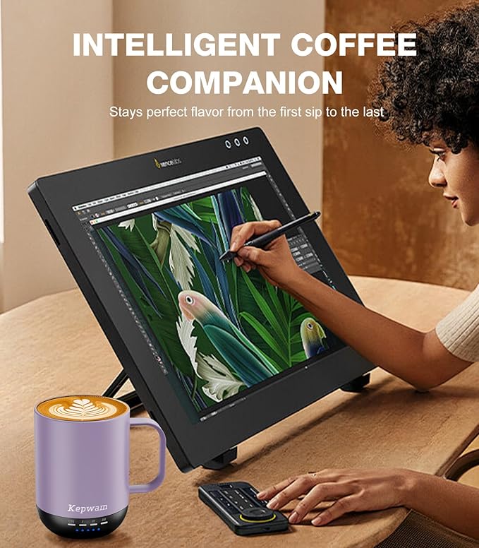 Kepwam Self Heating Coffee Mug T1-16oz Fast Heating & Ultra Long-Lasting Battery Life, Heated Coffee Mug Up to 149℉ - Touch & App Controlled Coffee Mug, Birthday Gifts for Women and Men