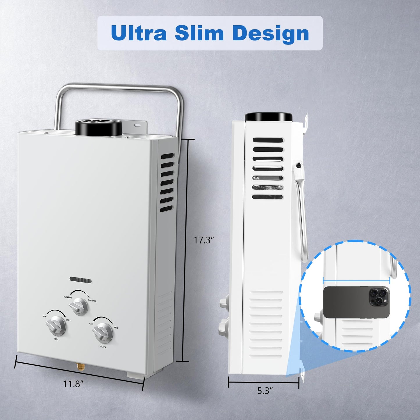 Outdoor Propane Tankless Water Heater - 6L 1.58 GPM Portable Gas Water Heater with Handle & Overheating Protection, Instant Hot Water for RV Cabin Camping Boat Barn