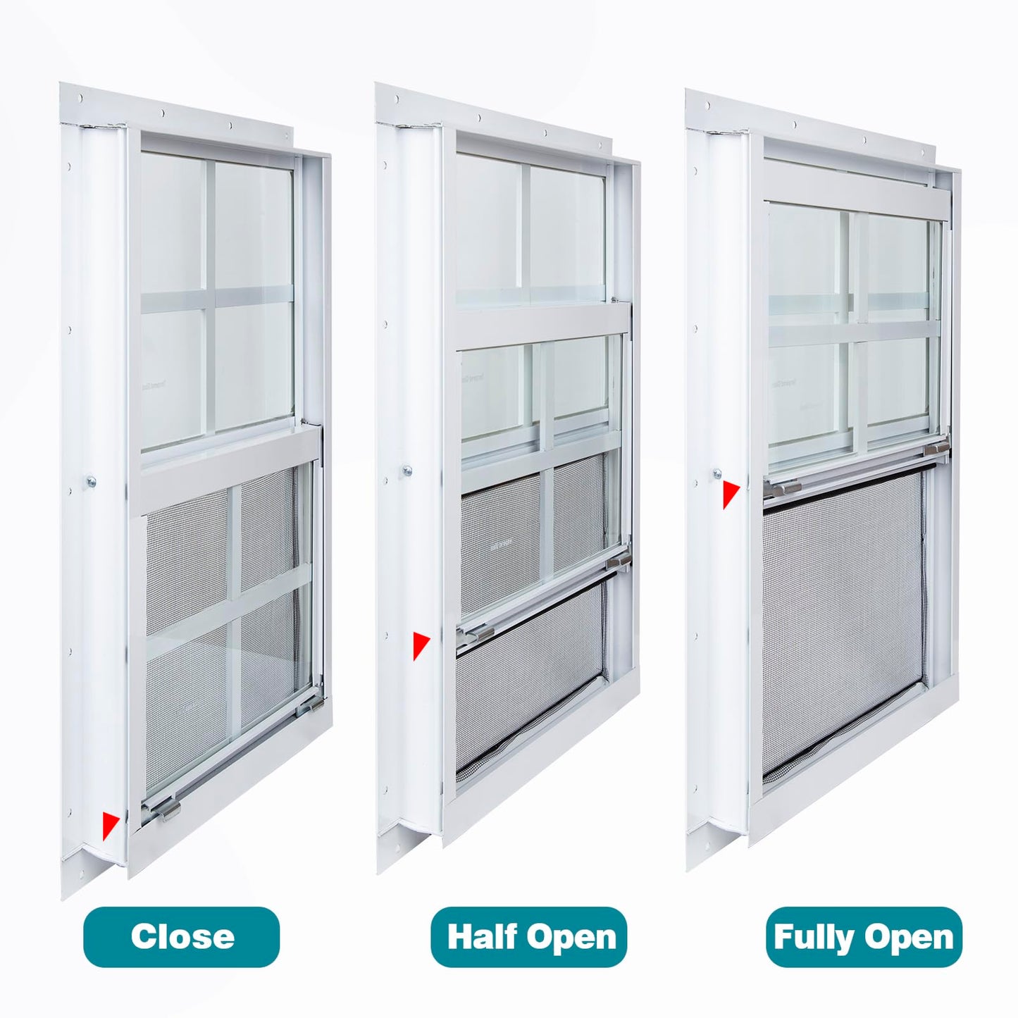 Melkus 2 Pack Shed Windows, 12"x18" Flush Mount Chicken Coop Windows with Thicker Tempered Glass and Screen, Sliding Windows for Chicken Coop, Shed, Garage, Playhouse, Barn,Greenhouse, White