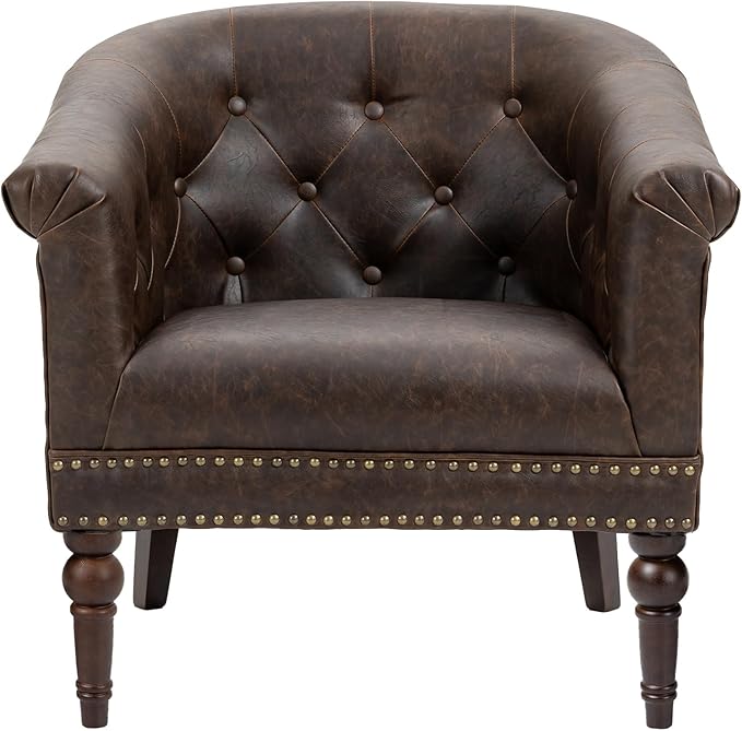 UIXE PU Leather Barrel Club Chairs Set of 6, Modern Arm Accnet Chair Comfy Upholstered Armchair, Nailhead Trim Living Room Single Sofa Reading Seat Bedroom Side Sitting for Office, Chocolate