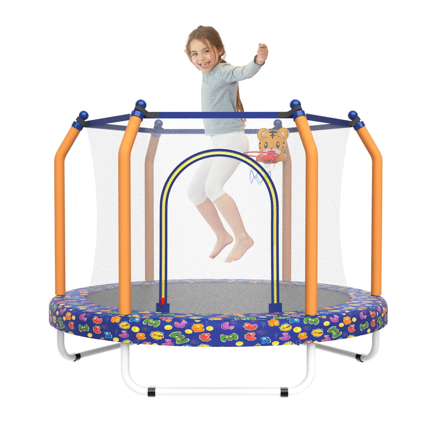 Mersco 55" Indoor Trampoline for Kids, Mini Indoor & Outdoor Small Toddler Trampoline with Net and Basketball Hoop,Birthday Gifts for Boy and Girl, 440lbs Capacity, Age 1-8