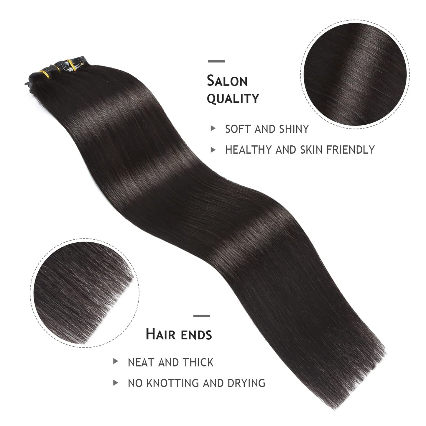 YILITE Clip in Hair Extensions Real Human Hair 8Pcs/Pack 120g Double Weft Invisible Off Black Straight Silky Hair Clip in Human