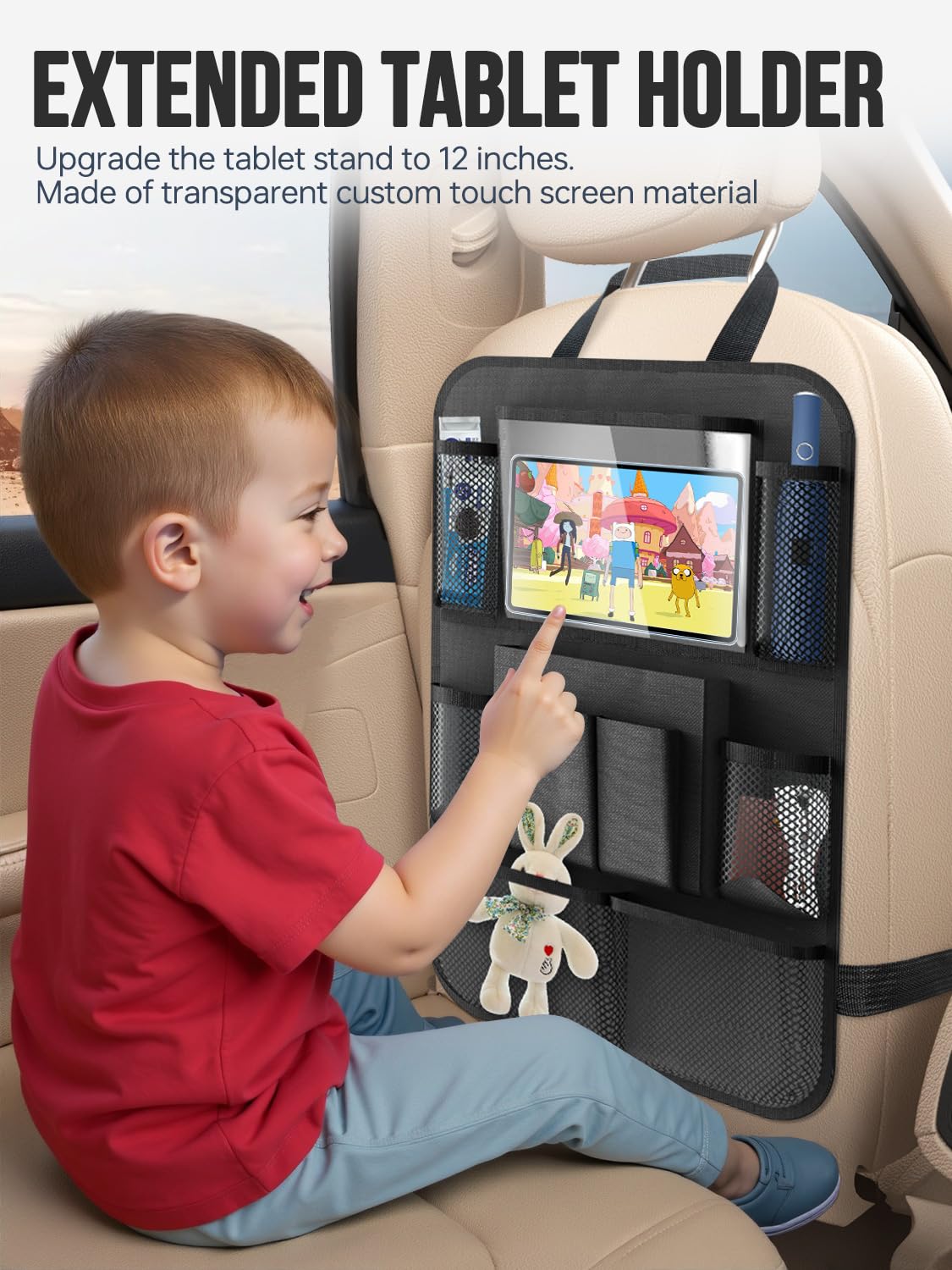 Backseat Car Organizer(20 Storage Pockets),Come with Free 1 Seat Net and 2 Headrest Hook, Touch Screen Tablet Holder, Divider for Driving Safely Children & Pets…, Car Organizer (black)