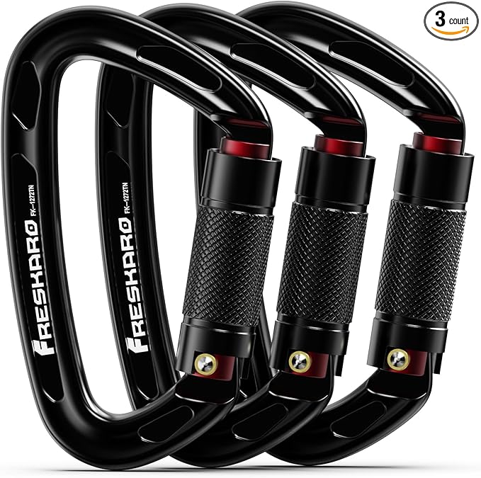 FresKaro UIAA Certified 25KN Auto Locking Climbing Carabiner Clips, Twist Lock, and Heavy Duty Carabiners for Rock Climbin...