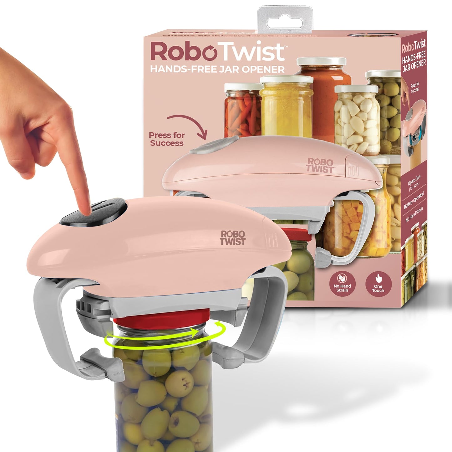 Robotwist Electric Jar Opener for Seniors, Deluxe Model with Improved Torque, 1 Touch Automatic Easy Jar Opener for Weak Hand and Arthritis – Works on All Jar Sizes