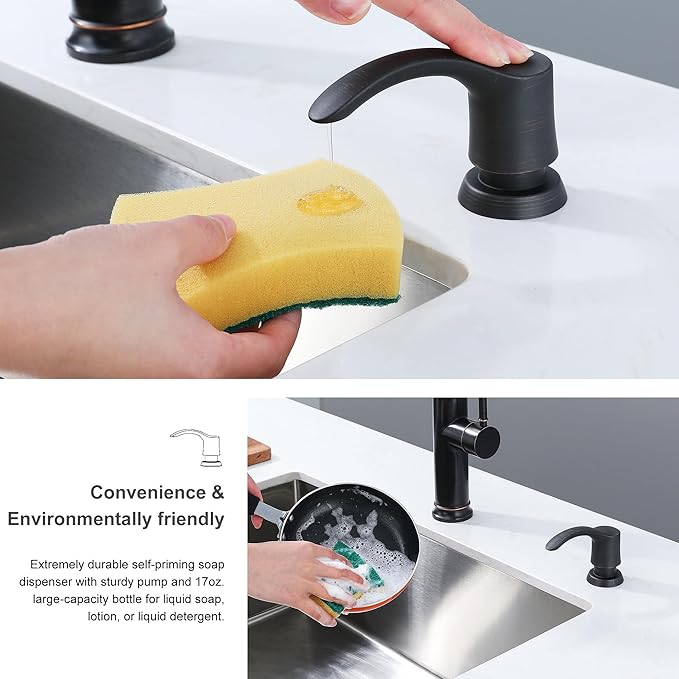 GAGALIFE Kitchen Sink Soap Dispenser with Large Bottle, Built in Sink Soap Dispenser Refill from Top, Oil-Rubbed Bronze