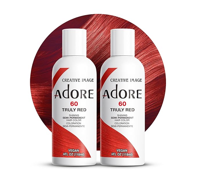 Adore Semi Permanent Hair Color (060 Truly Red) | Vegan & Cruelty-Free Red Hair Dye | No Ammonia, No Peroxide, No Alcohol | 4 Fl Oz Each (Pack of 2)